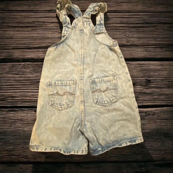 7 For All Mankind Blue Acid Wash Girls Denim Shortalls Romper Size 3T - Picture 2 of 4